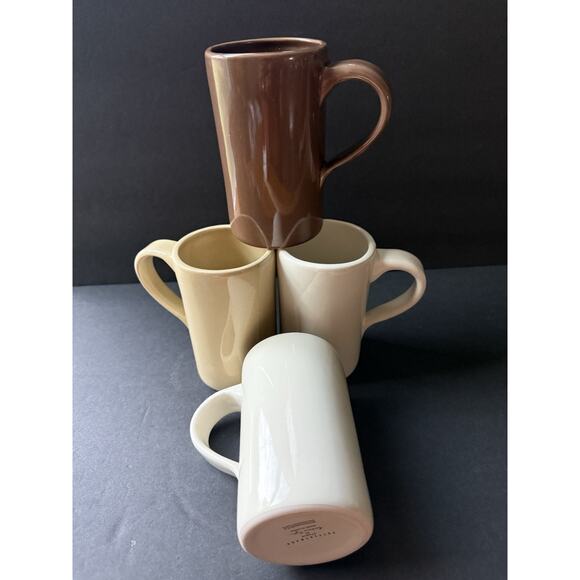 POTTERY BARN Studio BARBARA EIGEN Putty Tan Brown Tall Coffee Cup Mug Set(4) - Picture 2 of 10